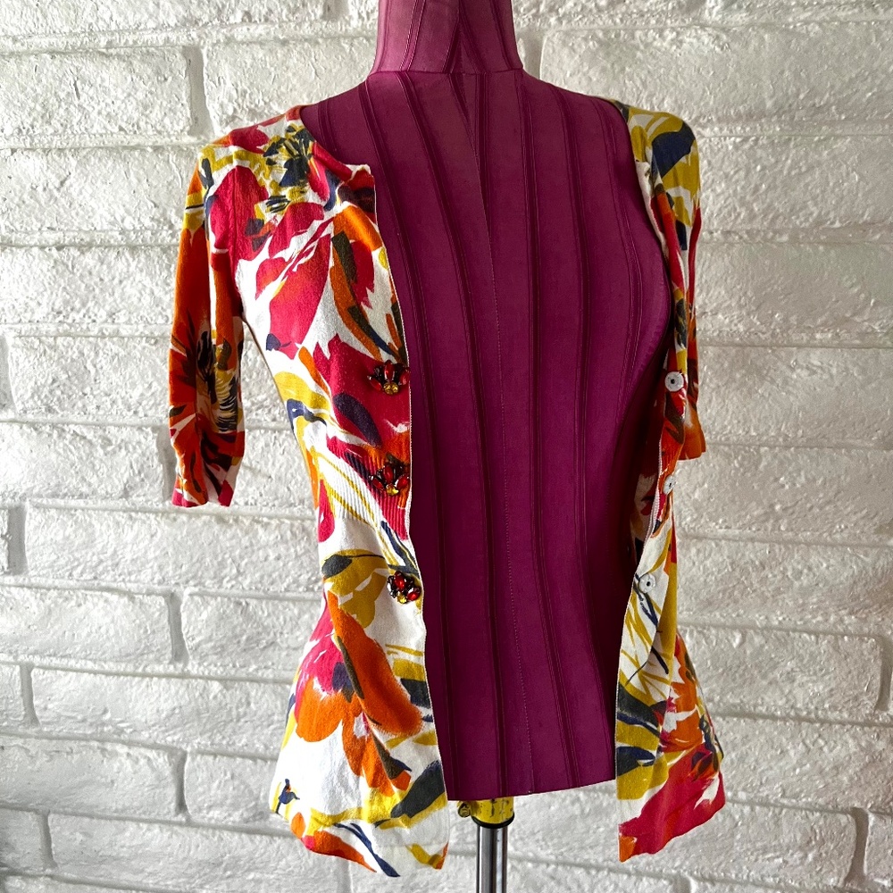 Charlotte Tarantola Anthropologie Floral Cotton Cardigan XS